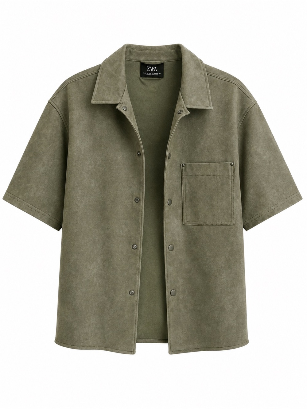 ZARA Olive Short-Sleeve Button-Front Leather Jacket
